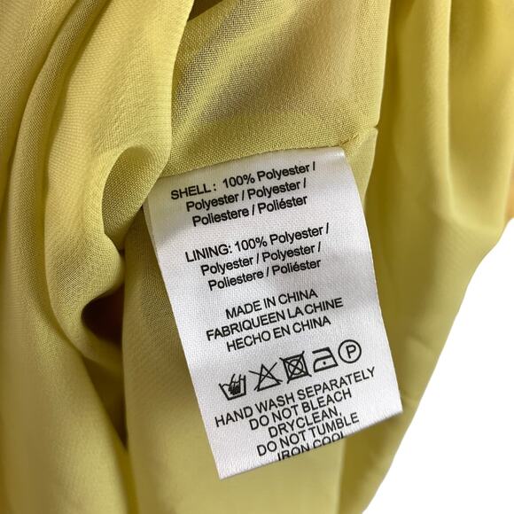 Sau Lee Georgia Long Sleeve V-Neck Floral Asymmetrical Hem Midi Dress Yellow-2 - Picture 7 of 9